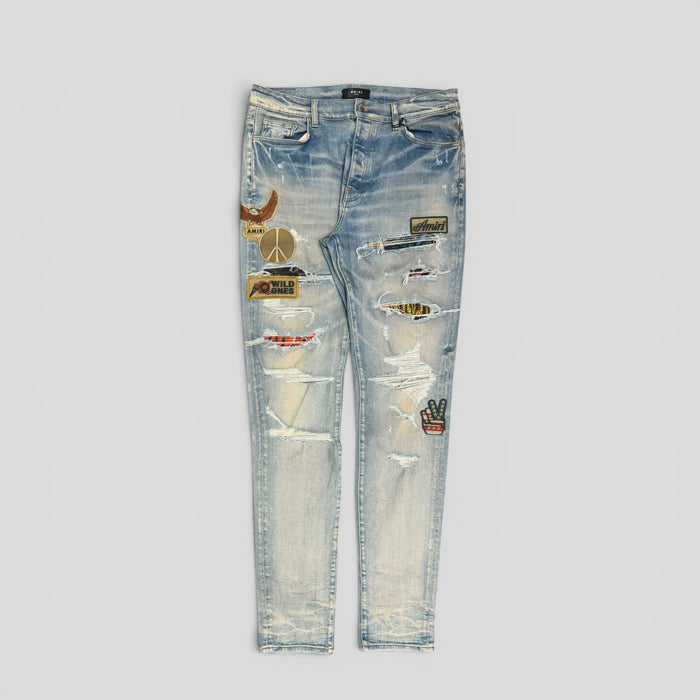 Amiri Biker Patch Jeans in Clay/Indigo