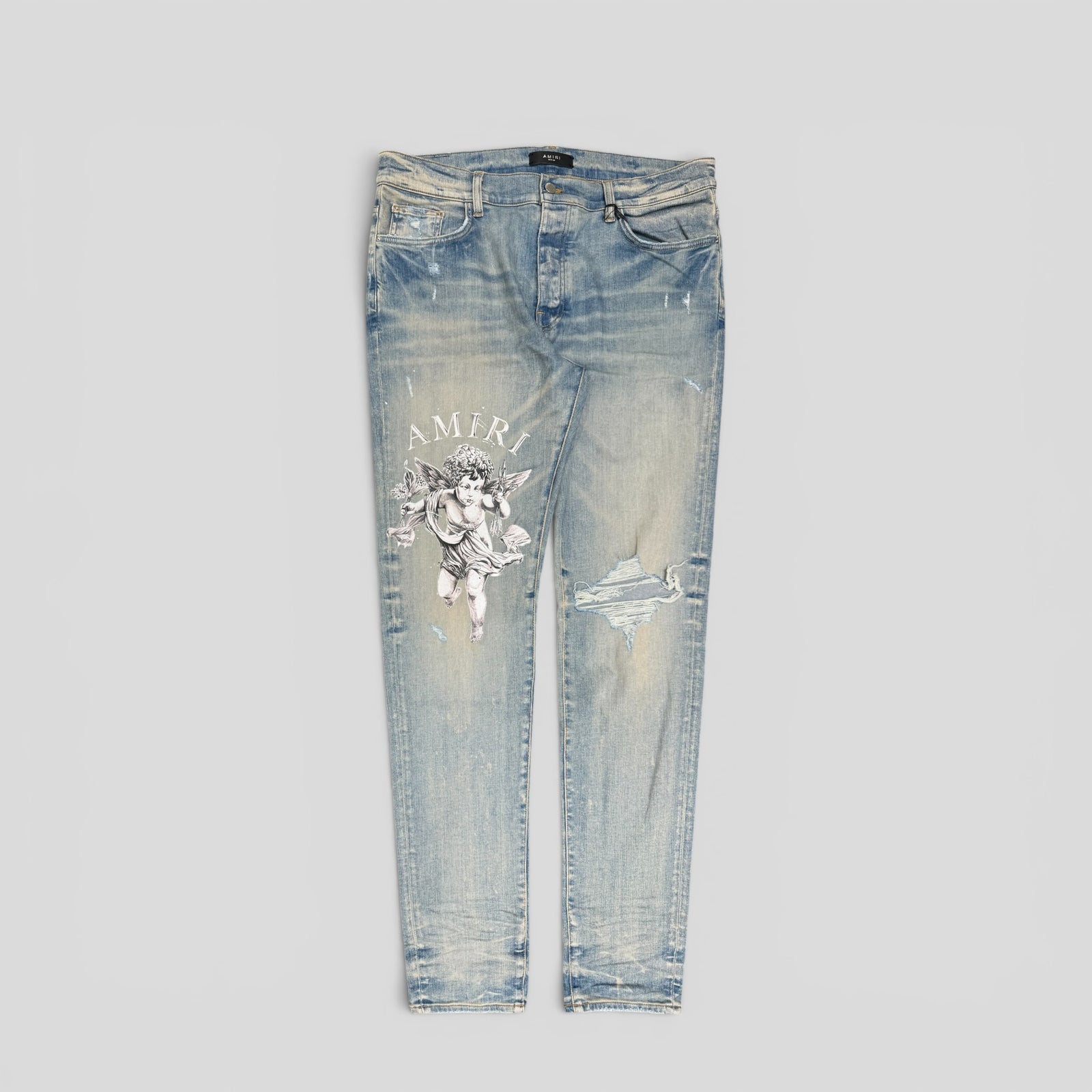Amiri Cherub Print Jeans in Clay Indigo