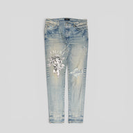 Amiri Cherub Print Jeans in Clay Indigo