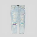 Amiri Watercolor Patch Jeans in Light Wash/Multicolor
