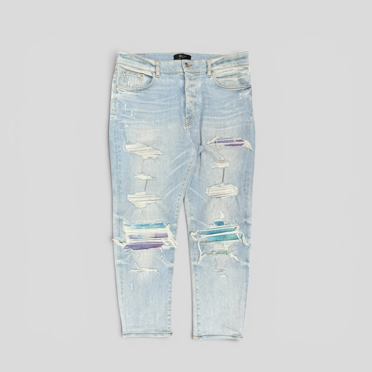Amiri Watercolor Patch Jeans in Light Wash/Multicolor