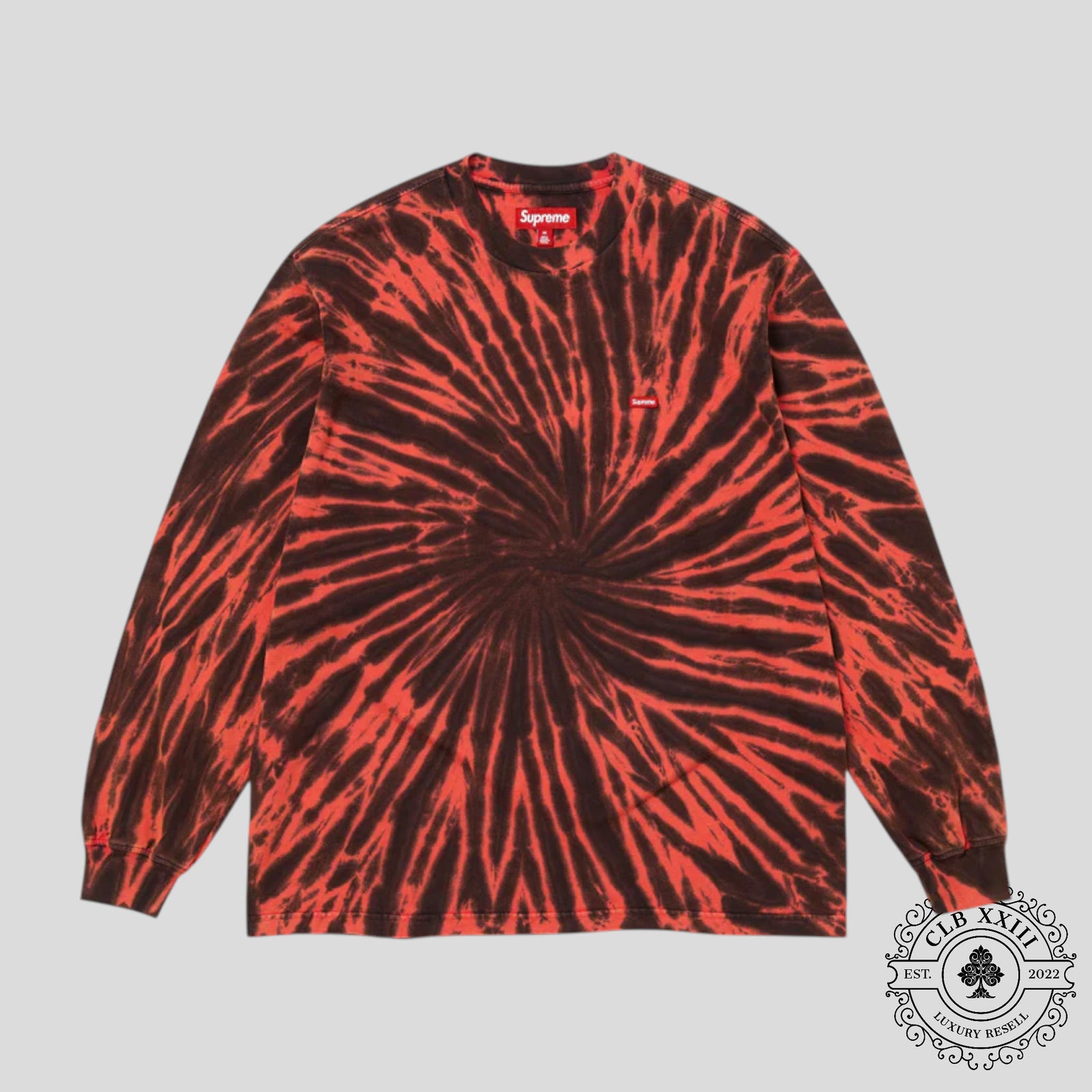 Supreme Small Box Logo Tie Dye Long Sleeve Tee in Red