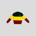 CLB XXIII Louis Vuitton Jamaican stripe pullover sweater in green, yellow, and red cotton-polyester blend knit.
