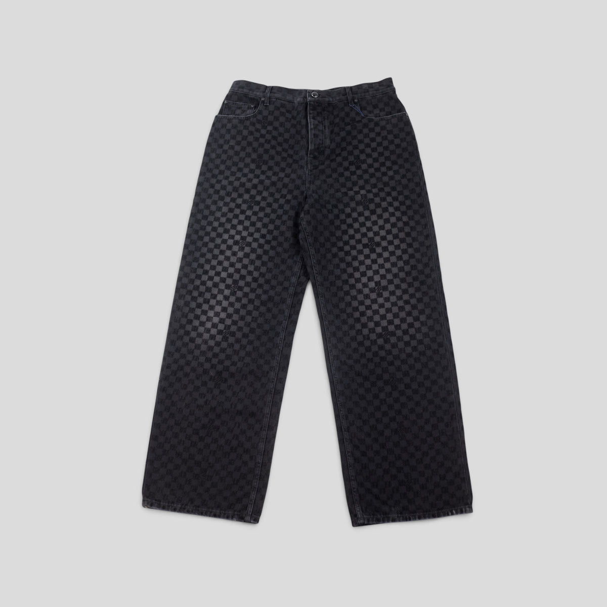 Louis Vuitton Damier Ultrablack Flocked Wide Leg Denim Pants in Black