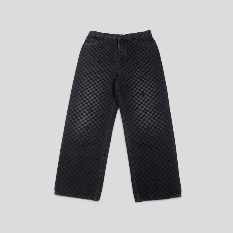 Louis Vuitton Damier Ultrablack Flocked Wide Leg Denim Pants in Black