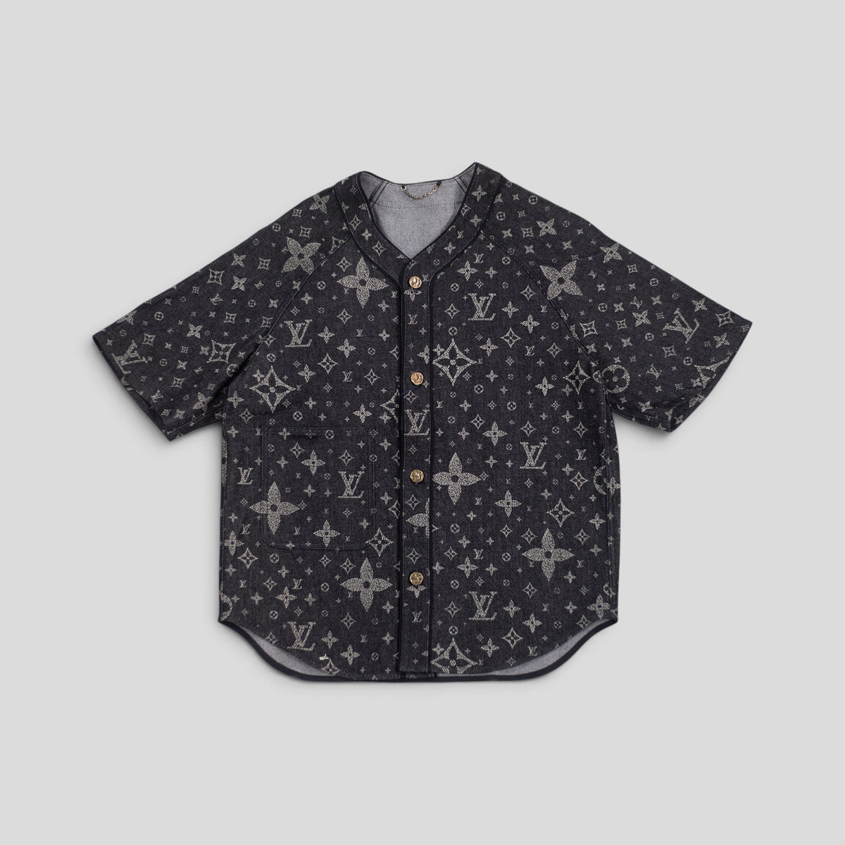 Louis Vuitton Discharged Monogram Baseball Shirt in Black