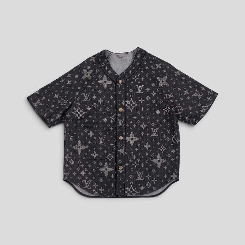 Louis Vuitton Discharged Monogram Baseball Shirt in Black