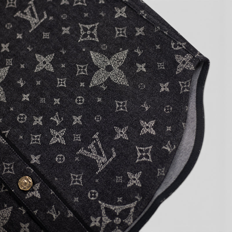 Louis Vuitton Discharged Monogram Baseball Shirt in Black