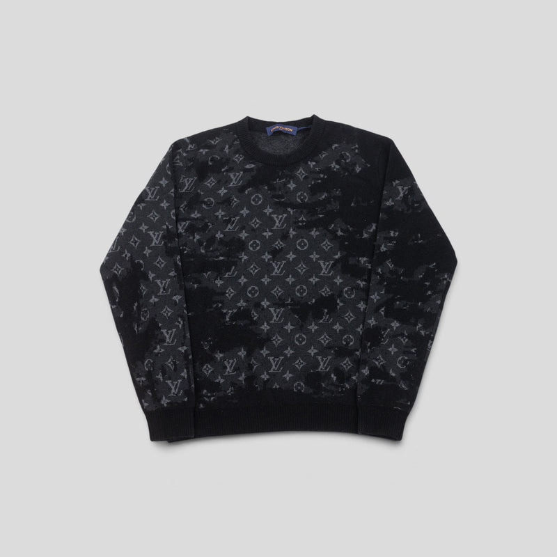 Louis Vuitton Distressed Flock Monogram Sweater in Black