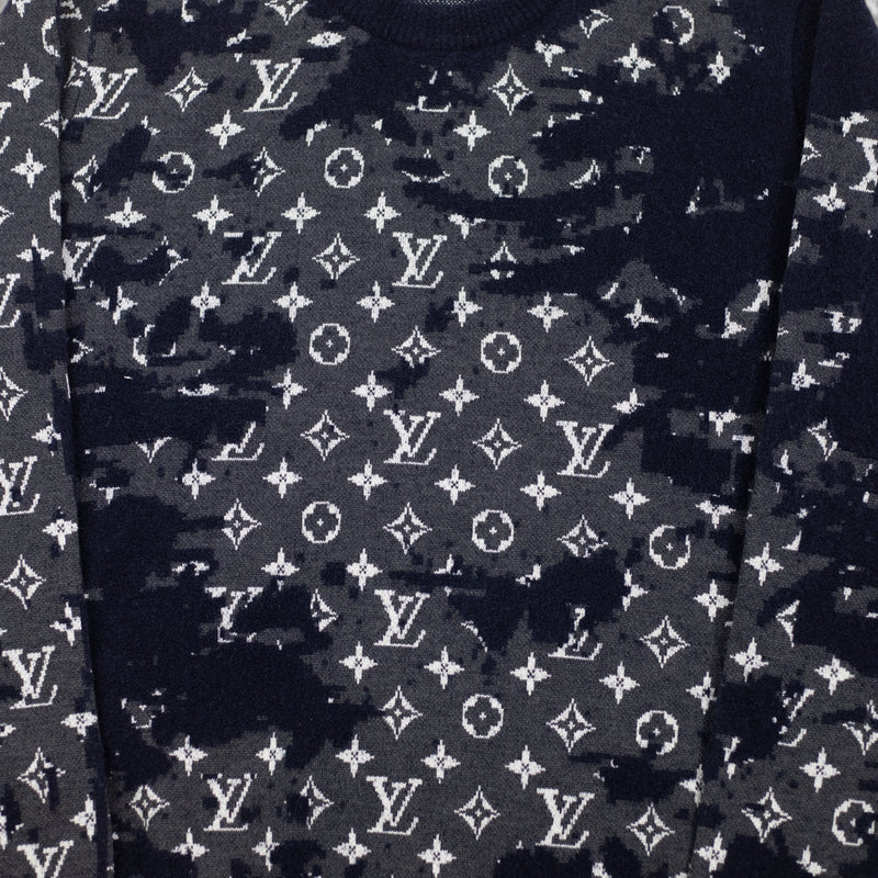 Louis Vuitton Distressed Flock Monogram Sweater in Navy