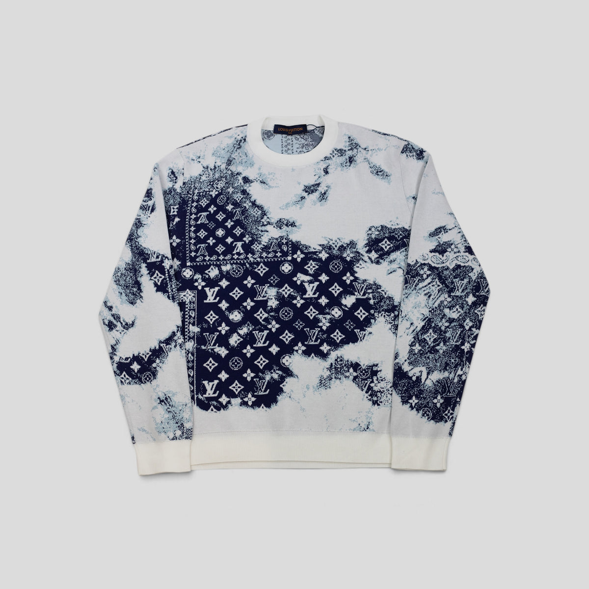 Louis Vuitton Gradient Monogram Bandana Jacquard Crewneck in White/Blue (Copy, stained)