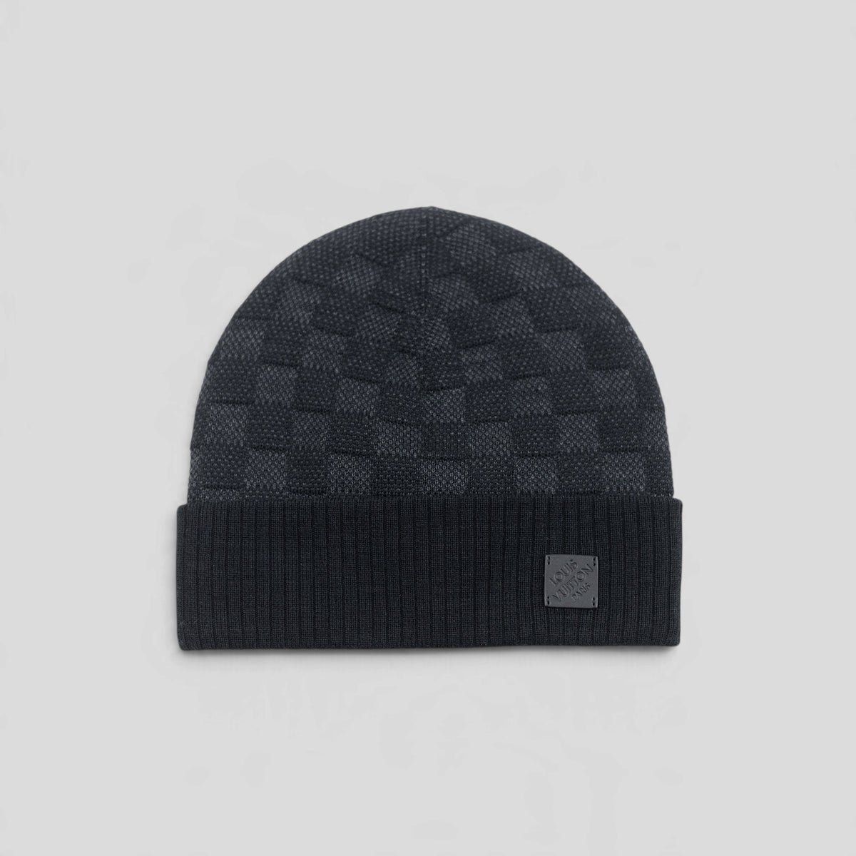 Louis Vuitton Leather Patch Damier Beanie in Black