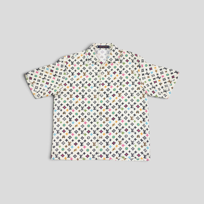 Louis Vuitton Monogram Craggy Printed Short-Sleeved Silk Shirt in Beige