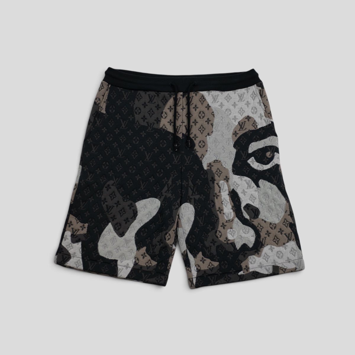 Louis Vuitton Patchwork Portrait Monogram Shorts in Black/Grey/Brown