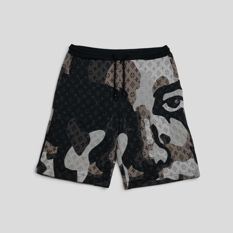 Louis Vuitton Patchwork Portrait Monogram Shorts in Black/Grey/Brown