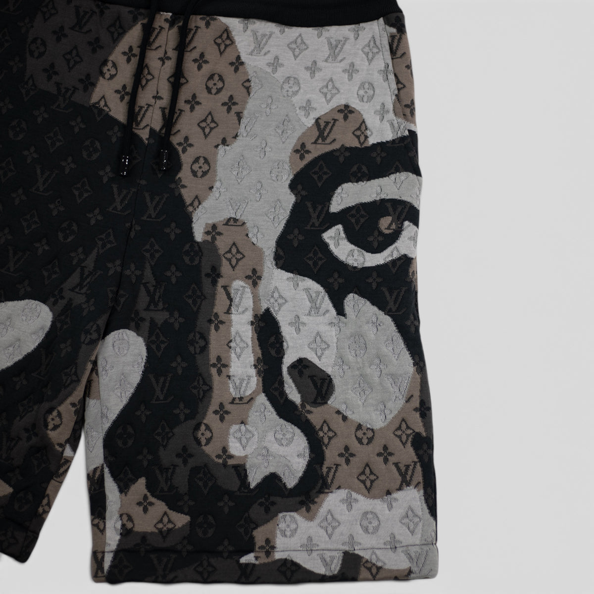 Louis Vuitton Patchwork Portrait Monogram Shorts in Black/Grey/Brown