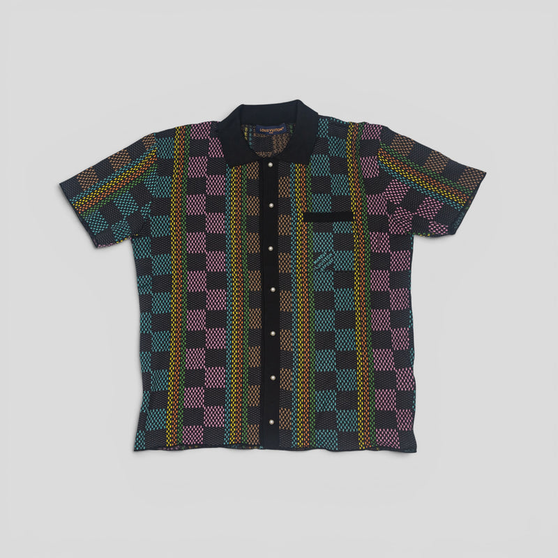 Louis Vuitton Damier Jacquard Pearl-Effect Button Up Knit Shirt