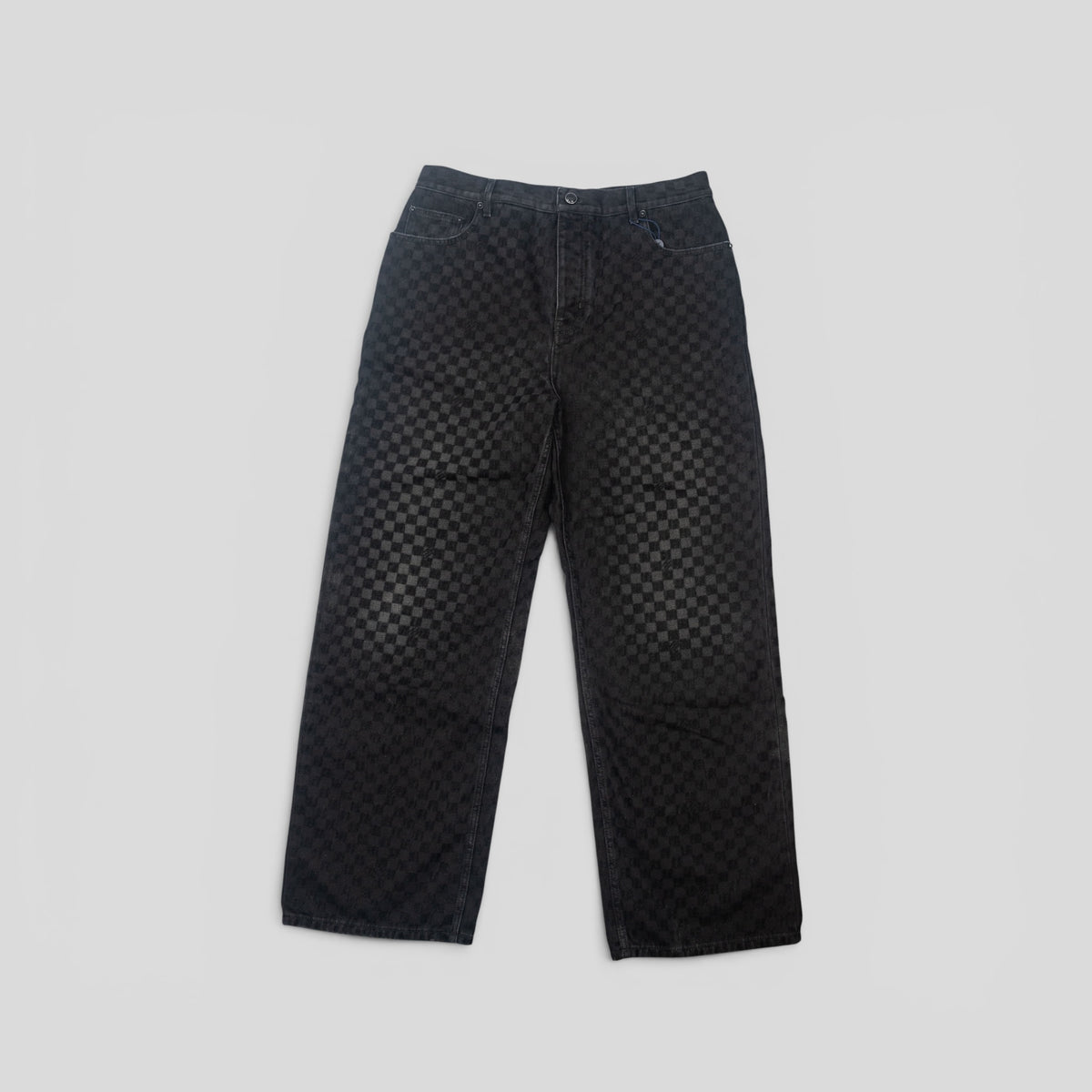 Louis Vuitton Damier Ultrablack Flocked Wide Leg Denim Pants in Black