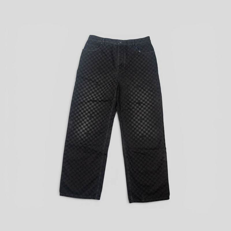 Louis Vuitton Damier Ultrablack Flocked Wide Leg Denim Pants in Black
