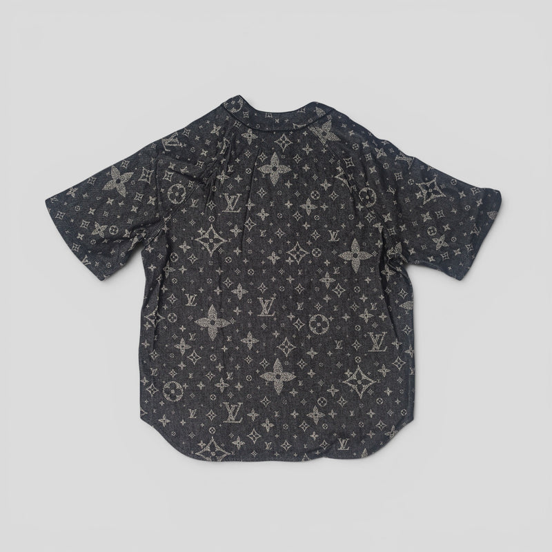 Louis Vuitton Discharged Monogram Baseball Shirt in Black