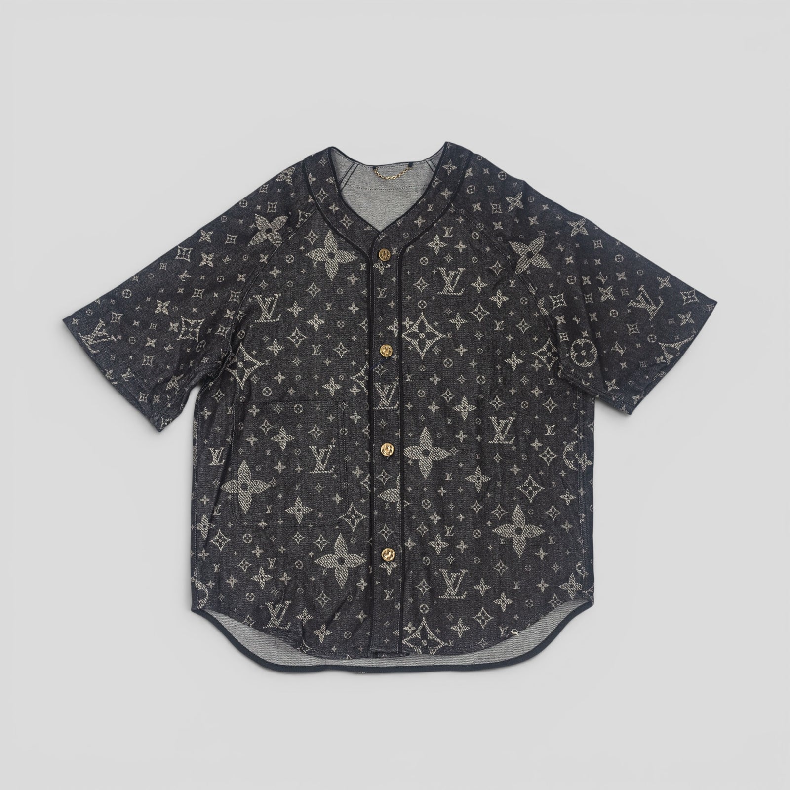 Louis Vuitton Discharged Monogram Baseball Shirt in Black
