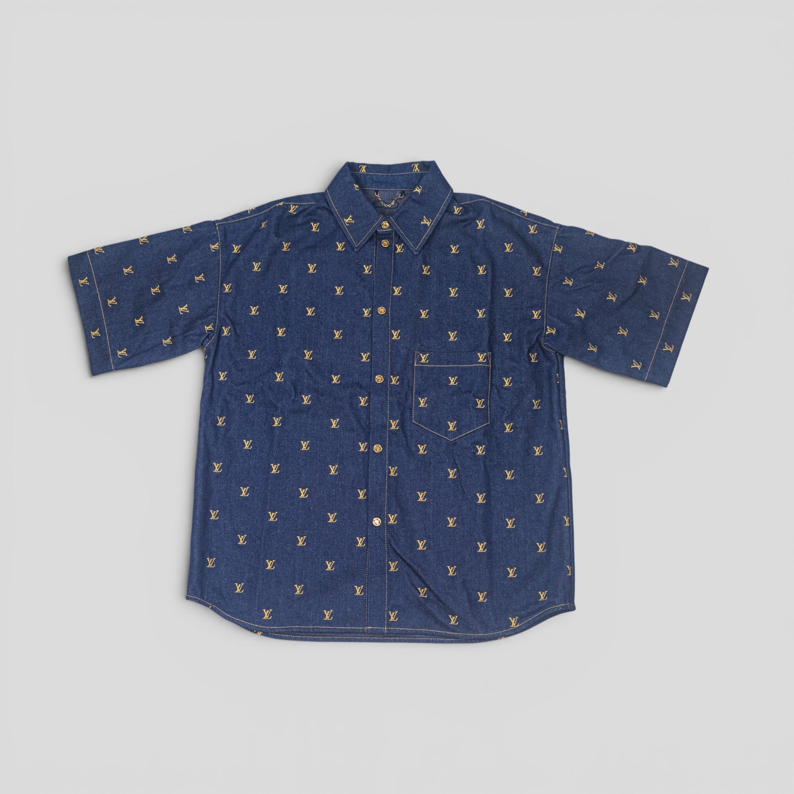 Louis Vuitton LV Embroidered Denim Shirt in Dark Wash