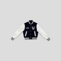 CLB XXIII Louis Vuitton navy wool and white calfskin leather varsity jacket with embroidered chest logos