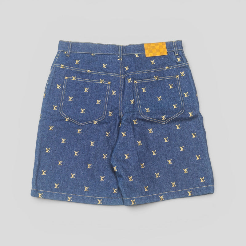 Louis Vuitton LV Embroidered Denim Shorts in Dark Wash