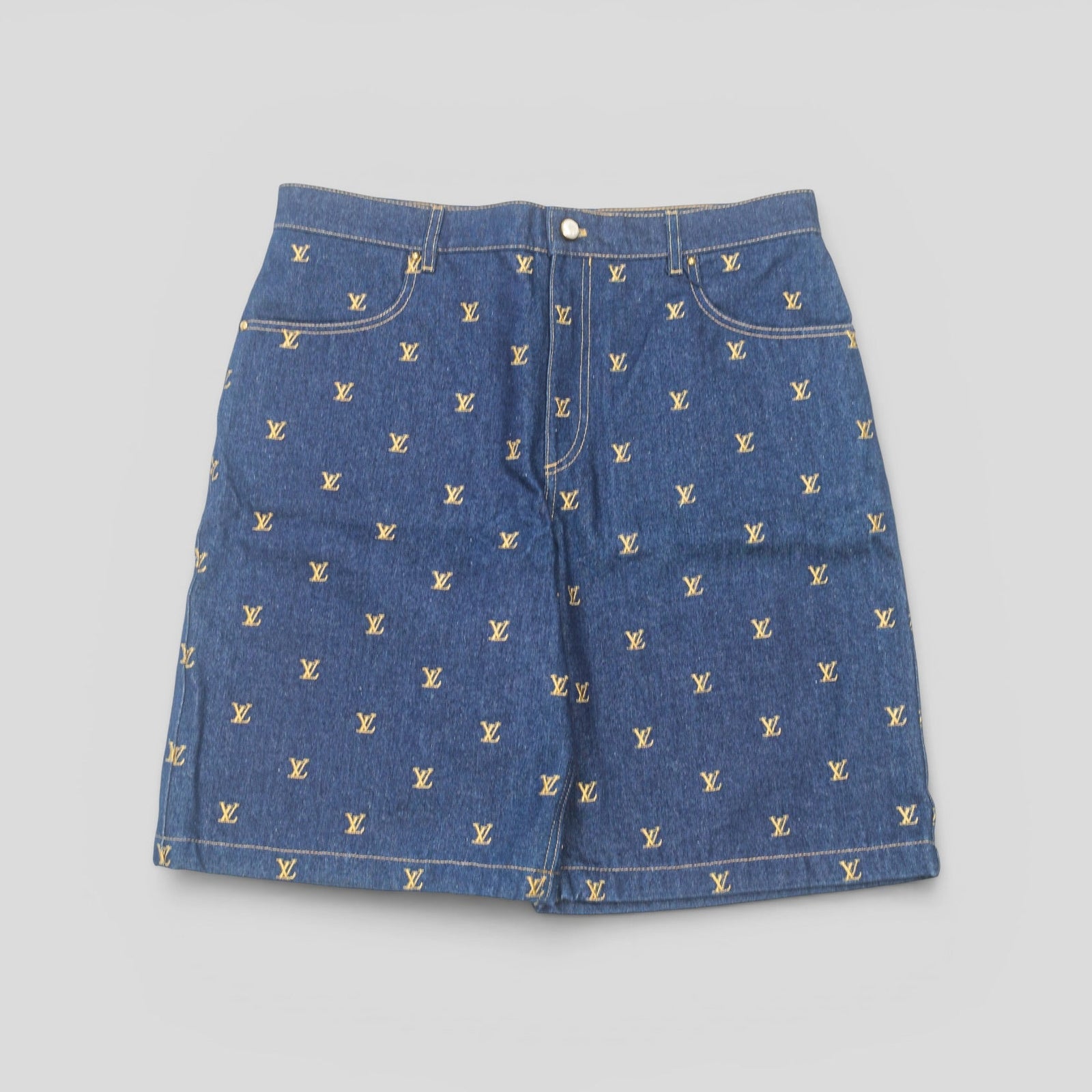 Louis Vuitton LV Embroidered Denim Shorts in Dark Wash