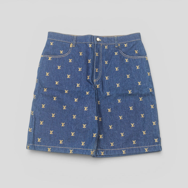 Louis Vuitton LV Embroidered Denim Shorts in Dark Wash