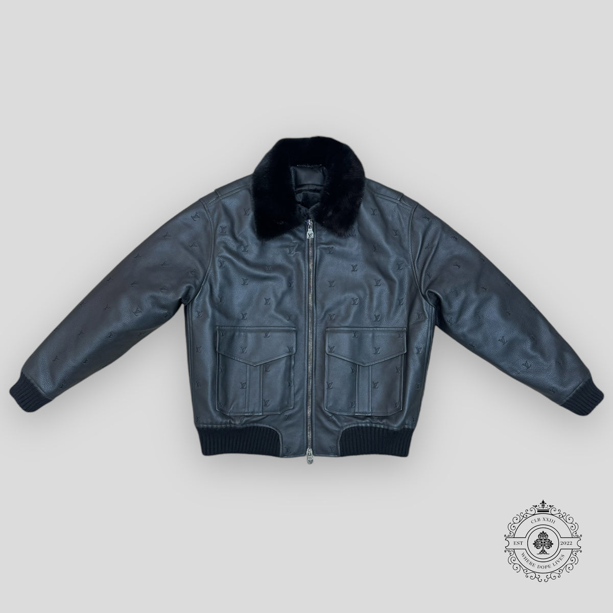 Louis Vuitton Leather Aviator Mink Collar