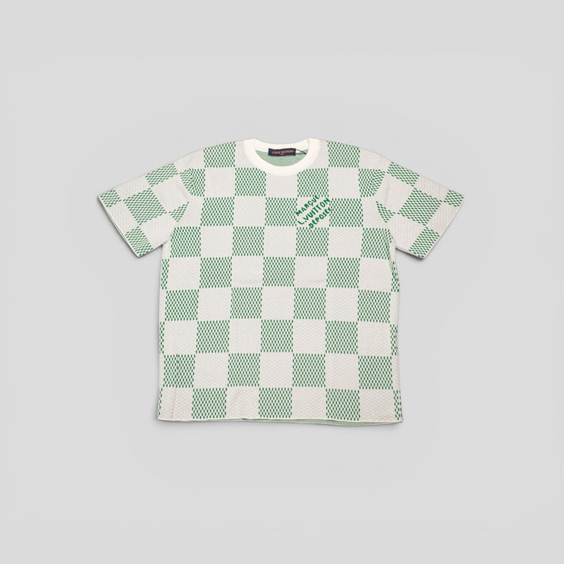 Louis Vuitton Light Damier Knitted Short Sleeve Crewneck in Green/White