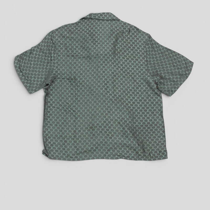 Louis Vuitton Monogram Jacquard Button Up Silk Blend Shirt in Grey/Blue
