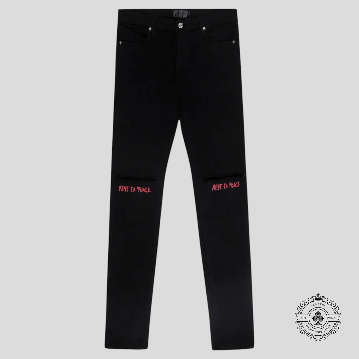 RTA Bryant Rest in Peace Skinny Jean in Black/Red