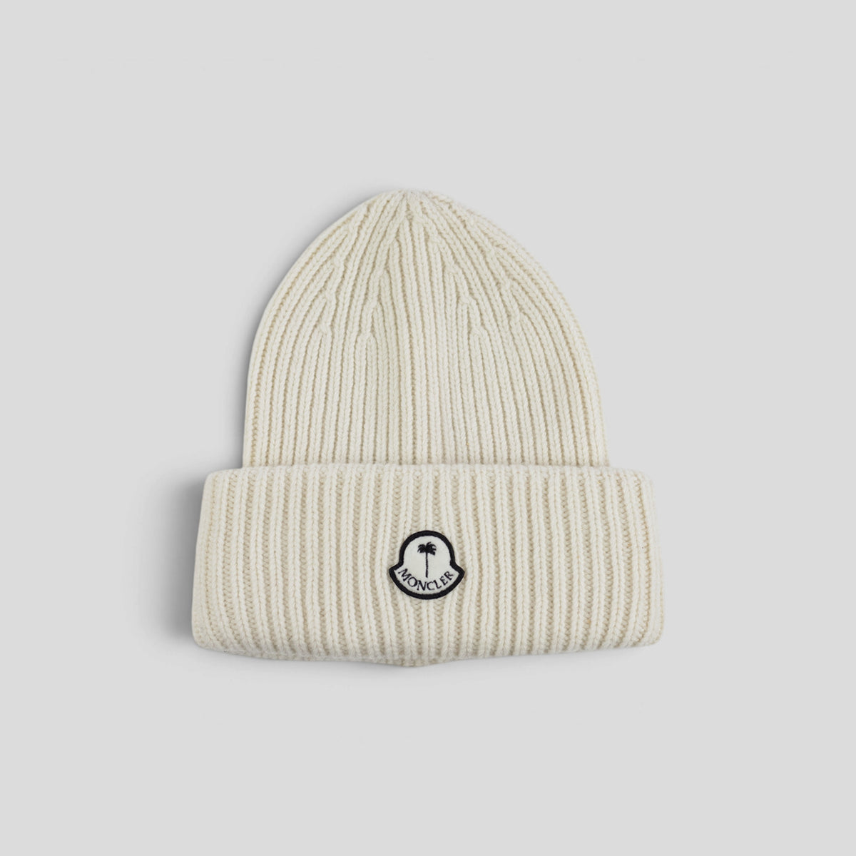 Moncler Palm Logo Beanie in White