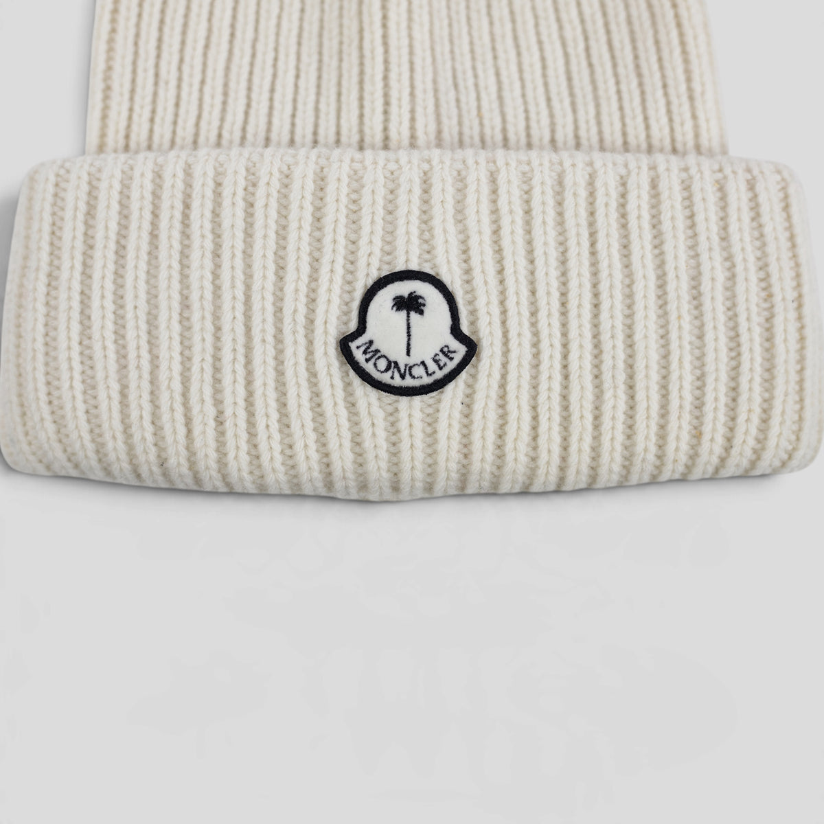 Moncler Palm Logo Beanie in White