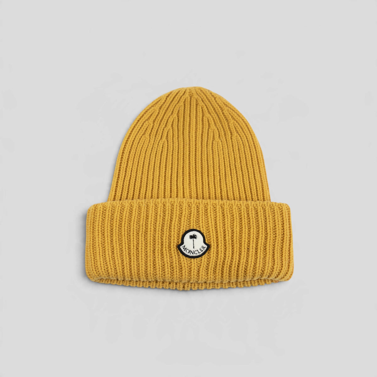 Moncler Palm Logo Beanie in Yellow