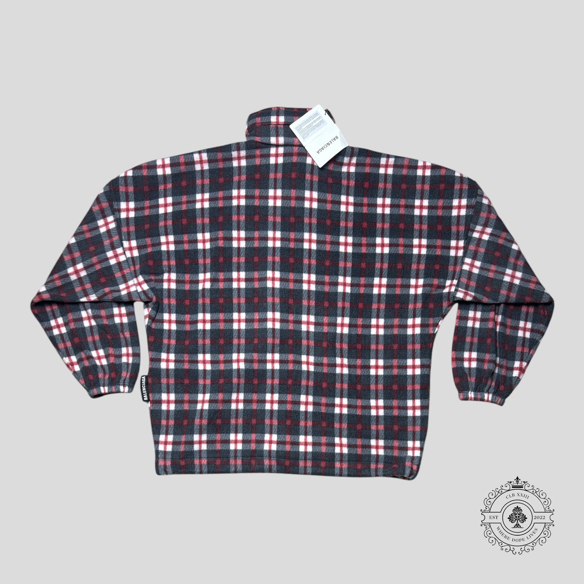 Balenciaga Oversized Tartan Fleece Sweater in Black/Red/White
