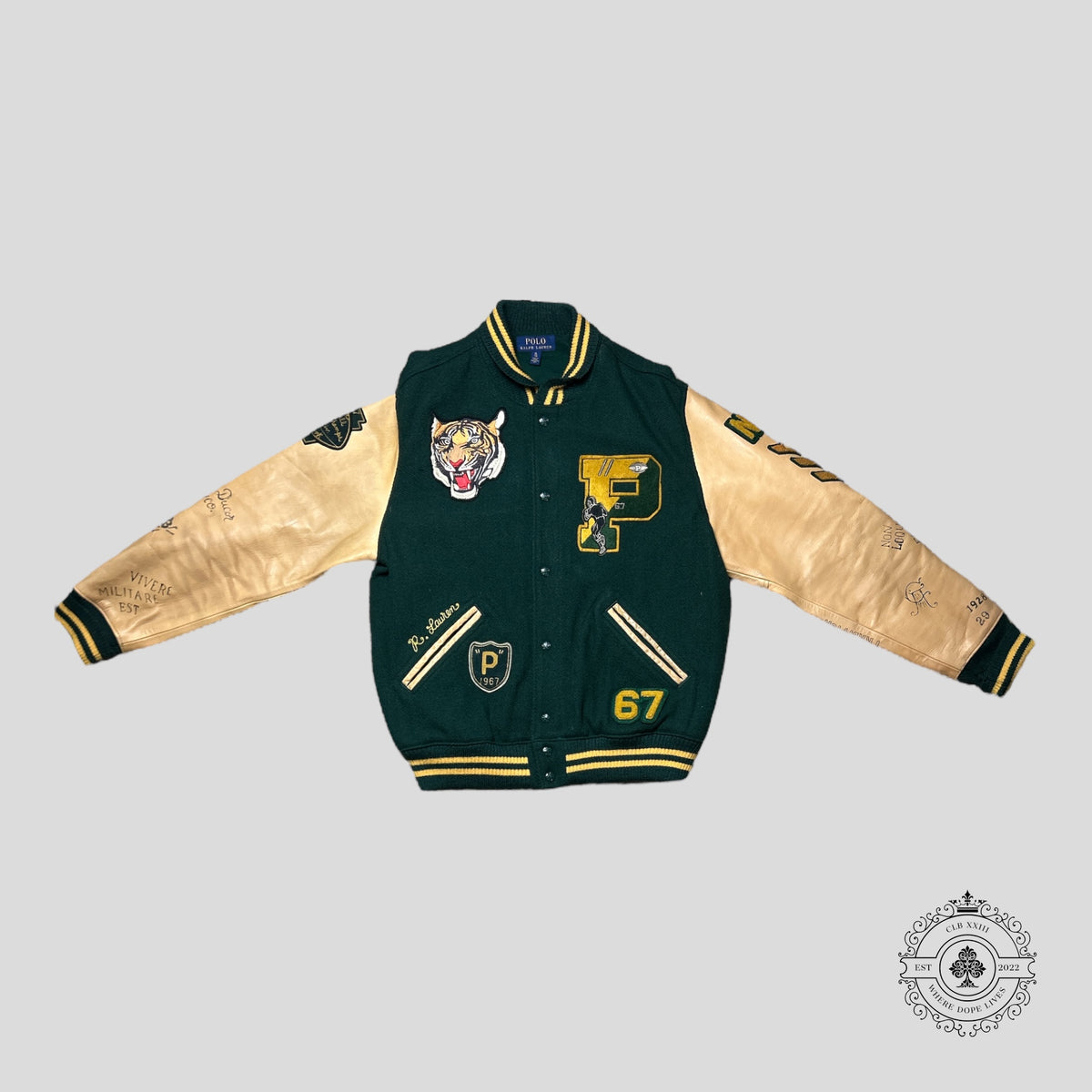 Ralph Lauren Tigers Varsity Jacket in Green/Tan
