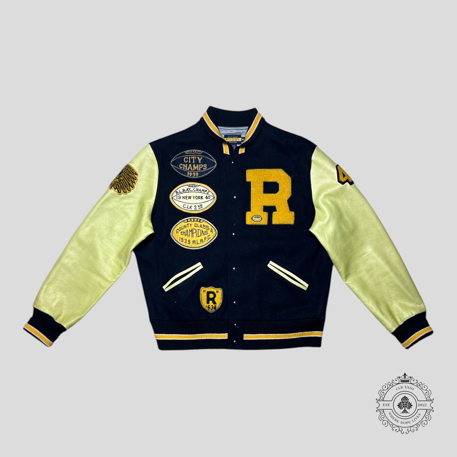 RRL NYC Champs Varsity Jacket in Black/Yellow