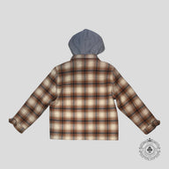 Celine Logo Hoodie Checkered Wool Hooded Overshirt in Brown/Black/Red