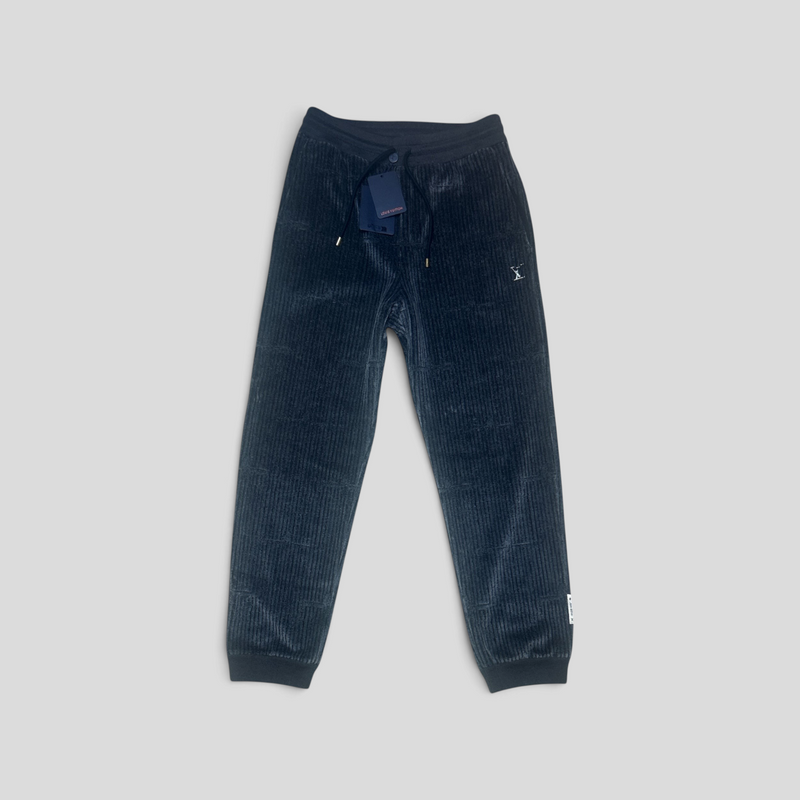 CLB XXIII Louis Vuitton X Park Seo-Bo dark grey velvet trackpants with ribbed texture and drawstring waist