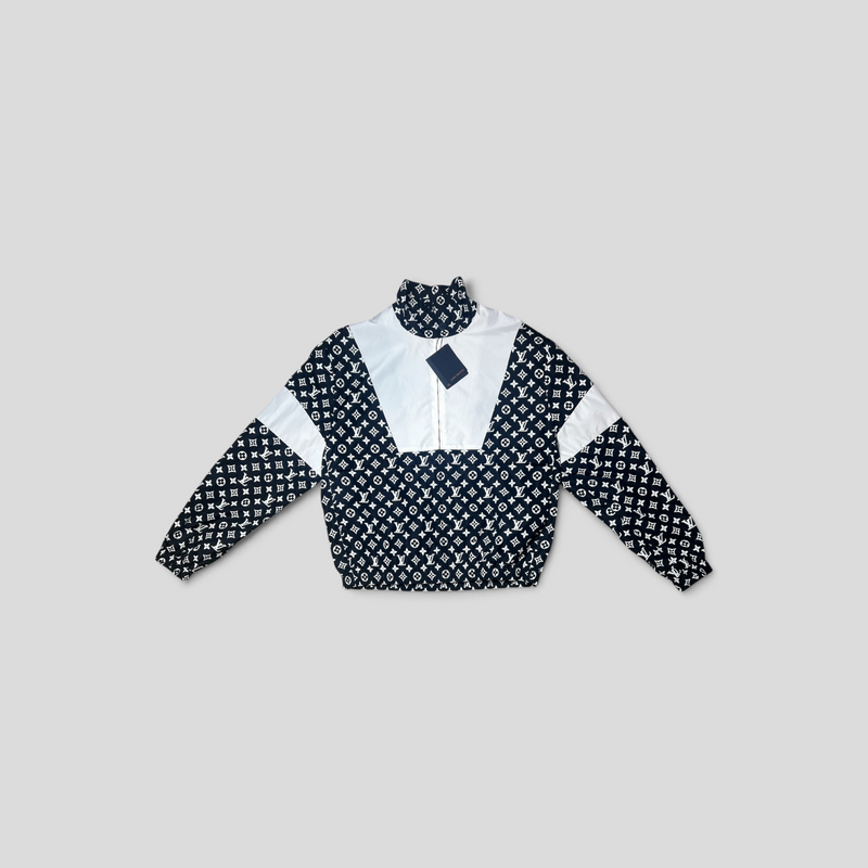 CLB XXIII Louis Vuitton black and white monogram printed polyamide technical track jacket with zip-up collar