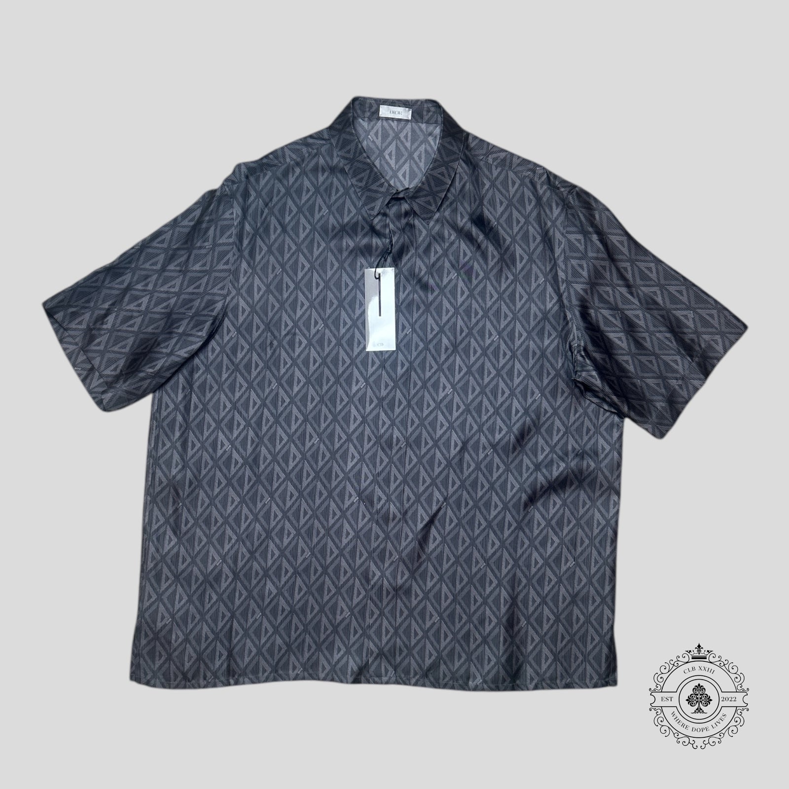 Dior CD Icon Silk Button Up Bowling Shirt in Grey