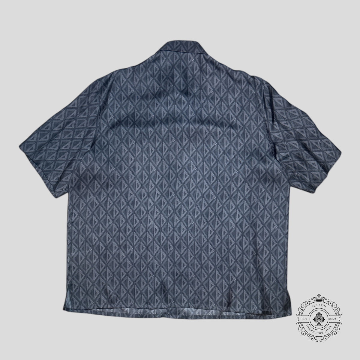 Dior CD Icon Silk Button Up Bowling Shirt in Grey