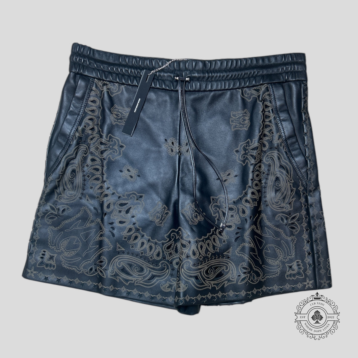 Amiri Leather Bandana Boxing Shorts in Brown