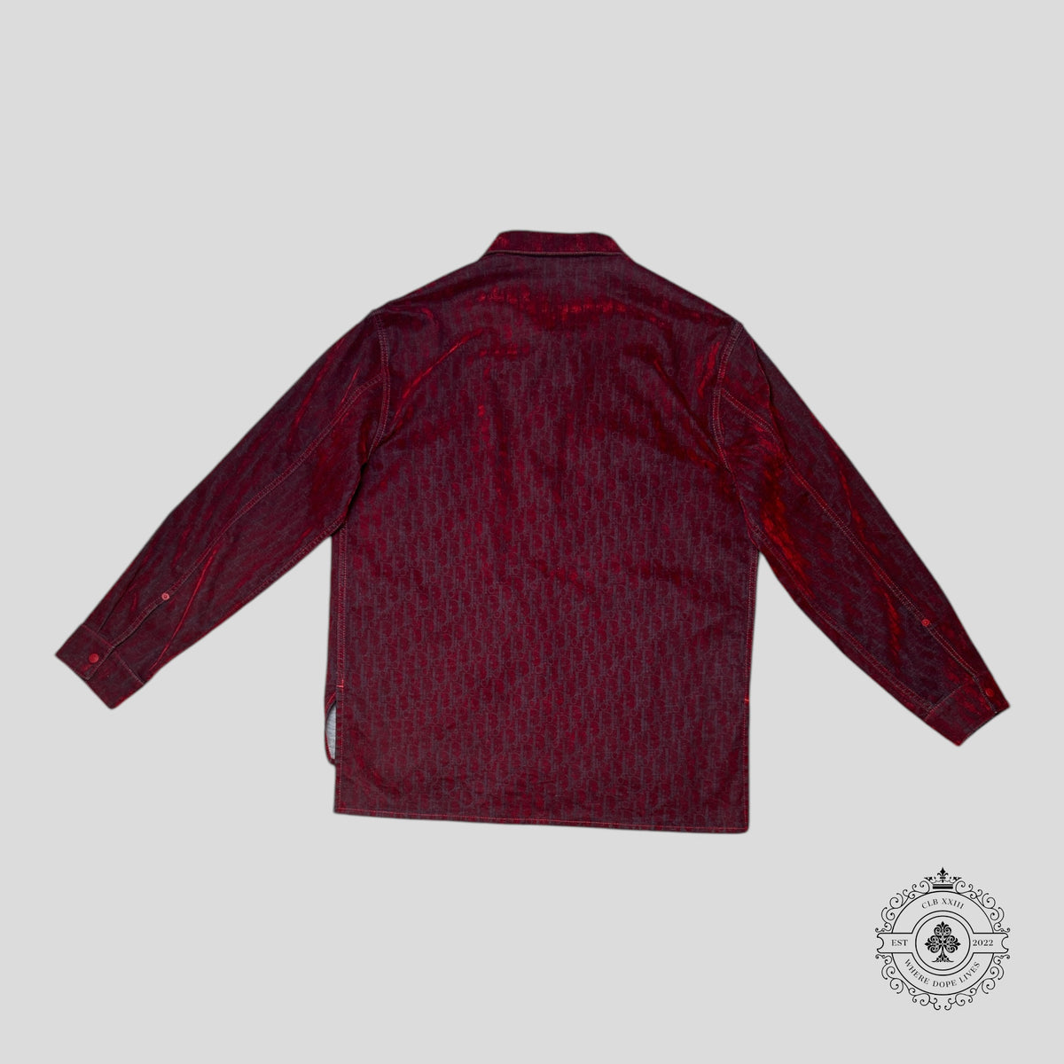 Dior X Otani Workshop Oblique Button Up Denim Shirt in Red