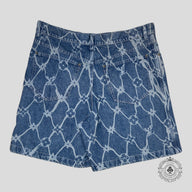 Louis Vuitton Fishnet Monogram Denim Shorts in Medium Wash