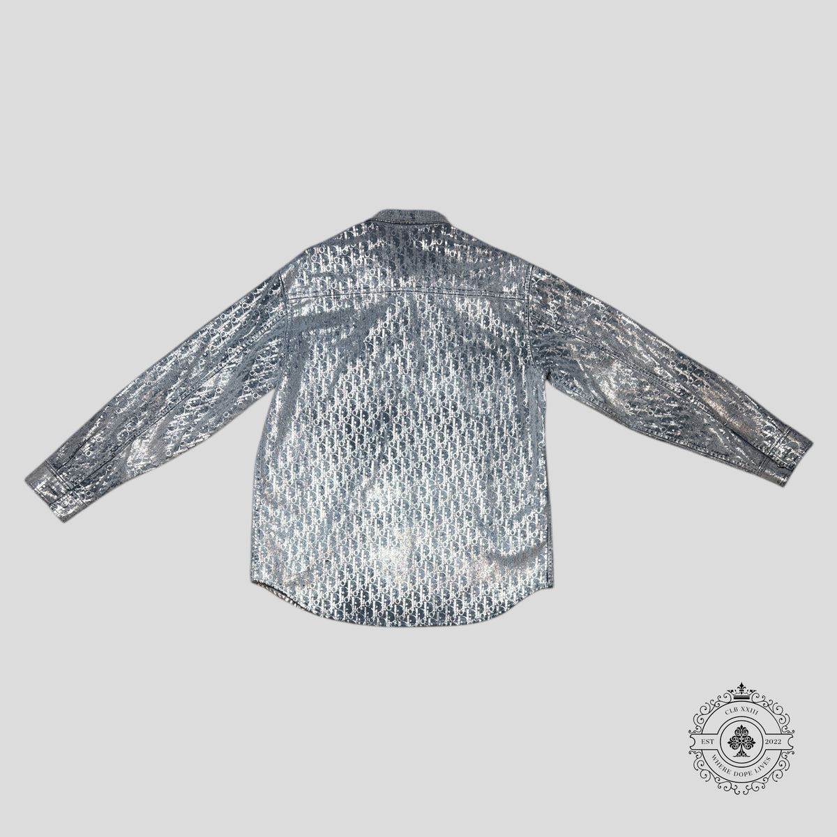 Dior Oblique Button Up Denim Shirt in Silver