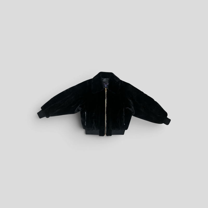 CLB XXIII Louis Vuitton black mink fur bomber jacket with front zipper closure and ribbed cuffs